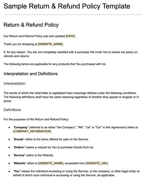 Boutique Return Policy Template