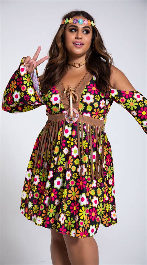 Plus Size Star Flower Hippie Costume, Plus Size Colorful Hippie Costume, Plus Size Sexy Hippie ...