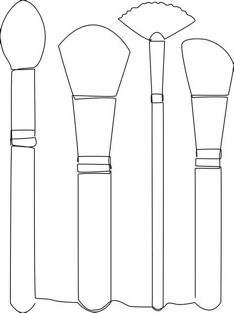 Single one line drawing makeup brushes set. Cosmetic concept. Continuous line draw design ...