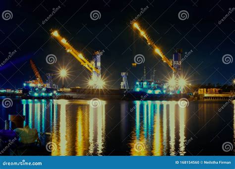 Cargo Sea Port for Containers at Night Stock Photo - Image of tanker, gantry: 168154560