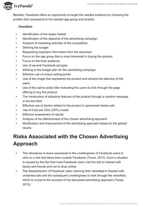 Local Newspaper and Its Social Media Advertising - 918 Words | Essay Example