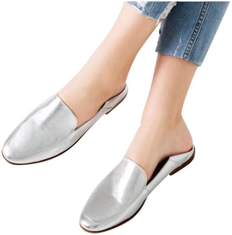 ZARA | Silver Laminated Leather Loafers Flats Size US 6.5 Regular (M, B ...