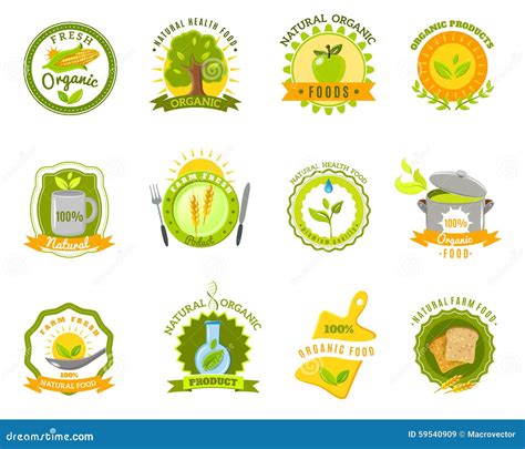 Organic Food Brands Labels Templates Set Flat Stock Vector ...