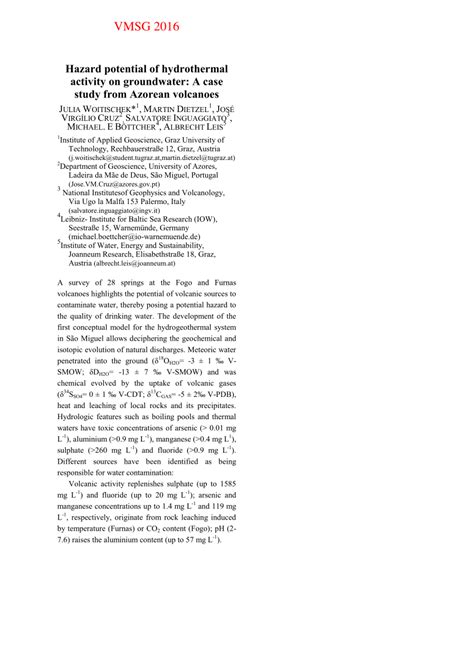 (PDF) Hazard potential of hydrothermal activity on groundwater: A case study from Azorean volcanoes