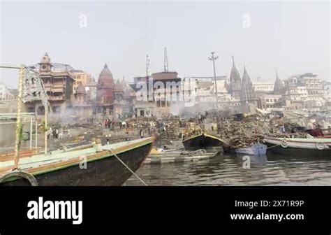 Varanasi, Uttar Pradesh, India - January 20 2024: View of manikarnika ...