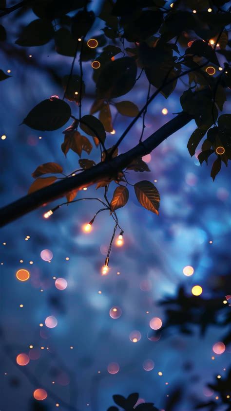 Magical Autumn Night - Glowing Leaves and Bokeh Lights Photography.