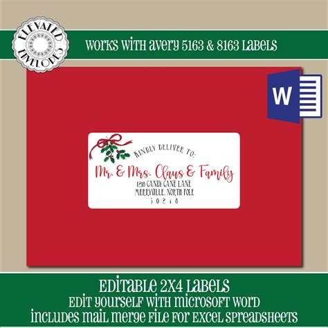 EDITABLE Christmas ADDRESS LABEL Template,2x4 Address Label, Addressing,Christmas,Word,Mail ...