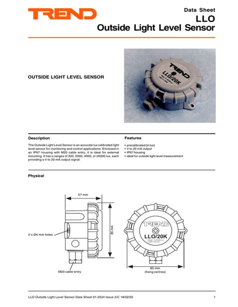 LLO Outside Light Level Sensor Data Sheet