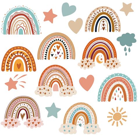 Buy 90 Pieces Boho Rainbows Hearts Cutouts Bohemian Rainbow Clouds Star Heart Sun Bulletin Board ...