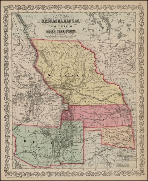 1856 DeSilver map, Nebraska and Kansas territory map | Arizona state map, Central america map ...