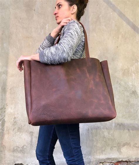 Extra large brown leather tote bag 24”x 15” – Urban Artisan Boutique