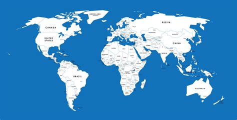 Blue vector world map complete with all countries and capital cities ...