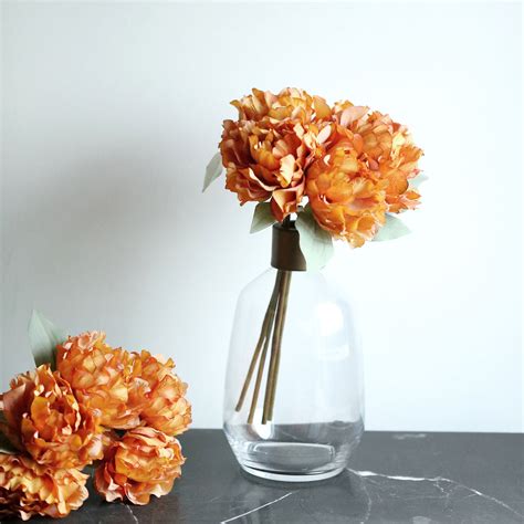 11" Orange Silk Peonies Bouquet | eFavormart.com