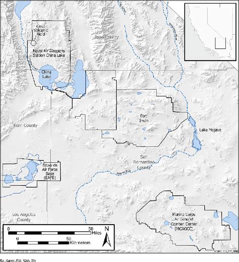 Map depicting the location of the China Lake, Fort Irwin, and Lake ...