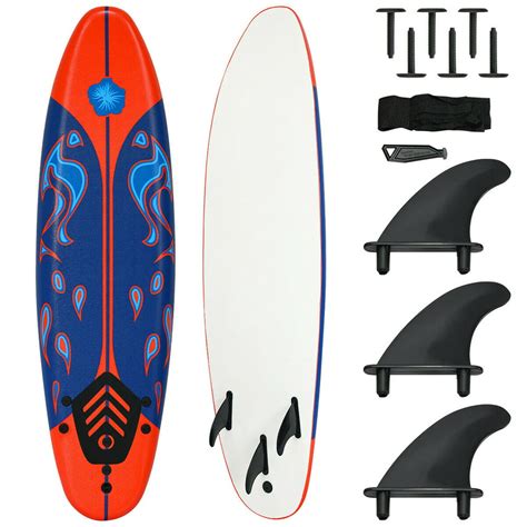 Costway 6 Ft. Surfboard Foamie Body Surfing Board with 3 Fins & Leash ...