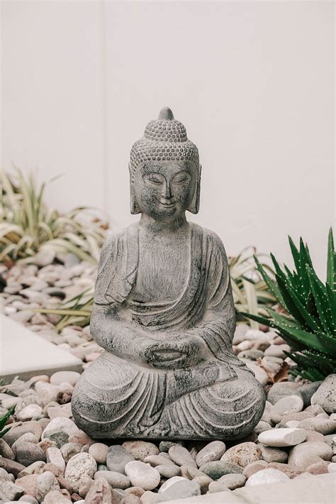 XBrand Indoor Outdoor Polyresin Meditating Sitting Buddha Zen Statue, 23.6 Inch Tall, Grey ...