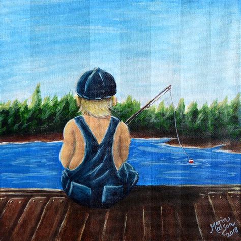 NFAC Original 8x8 Acrylic Painting PLAYING HOOKY Fishing Lake Woods Canvas Panel #Realism ...