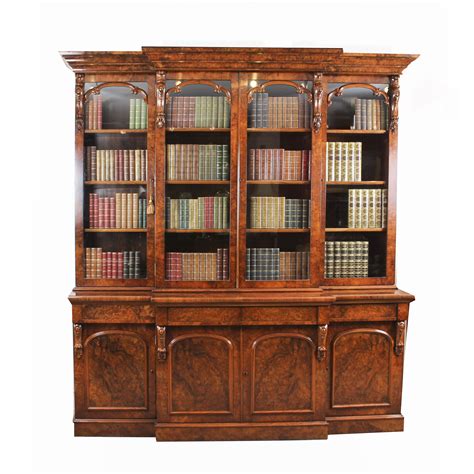 Antique Victorian Burr Walnut Breakfront Bookcase c1850 19th Century | Breakfront bookcase ...