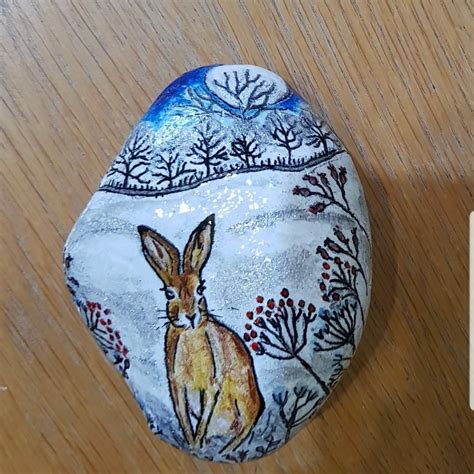 Painted rocks Winter scene with bunny | Painted rocks, Painting, Rock painting ideas easy