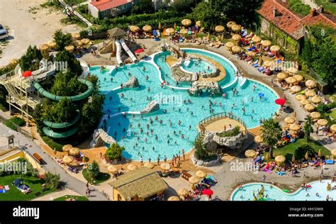 Aerial view of Piani di Clodia Camping, campsite, swimming pool and sun ...