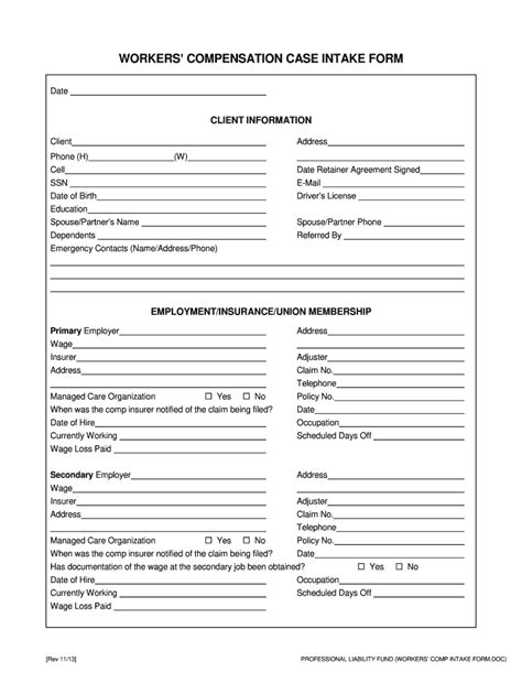 Workers Compensation Intake Form - Fill Online, Printable, Fillable ...