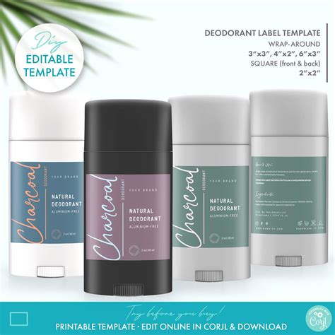 Editable Elegant Deodorant Label Template 4 Sizes Printable Cosmetics Label Deign, Beauty Body ...