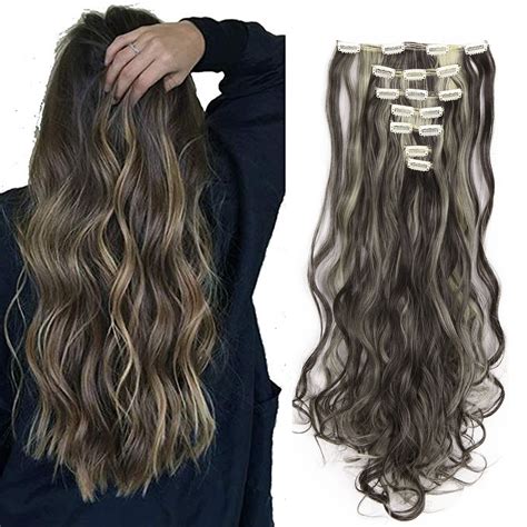 SAYFUT Clip in Hair Extensions 7Pcs 16 Clips 24 Inch Double Weft Full Head Curly Wave Synthetic ...