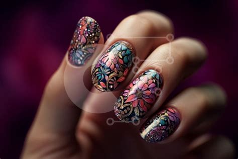 Stylish and Colorful Floral Nail Art for Women stock photo | Creative Fabrica