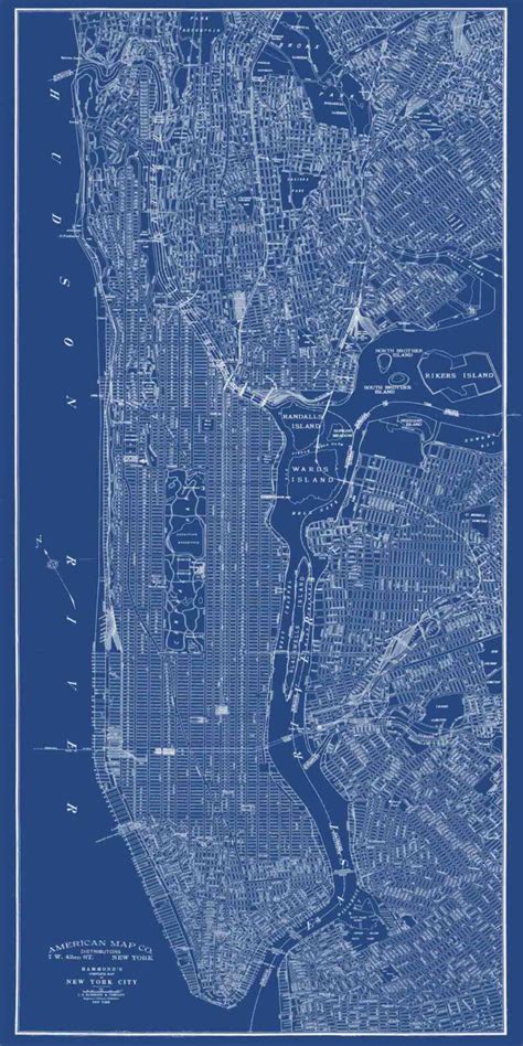 Manhattan Blueprint Map Manhattan NYC Map New York City - Etsy