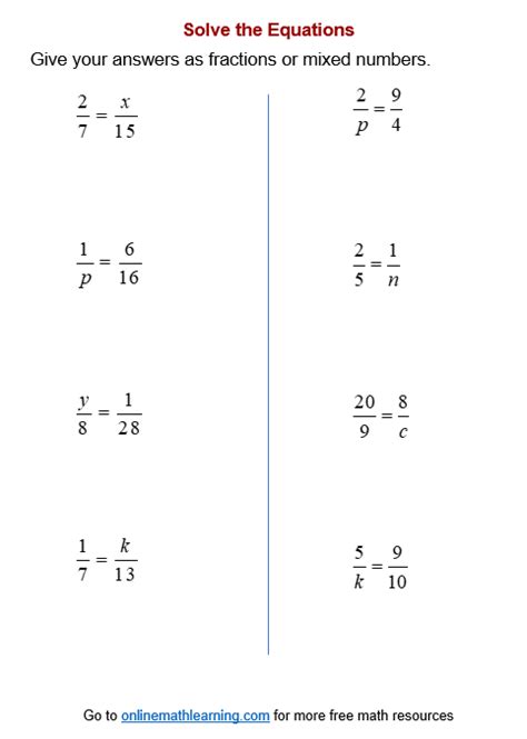 Proportion Equation Worksheets (printable, online, answers, examples)