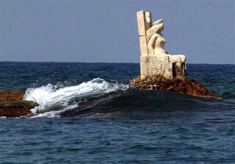 Statue of Queen Zenobia in the middle of the sea in Latakia beaches ...