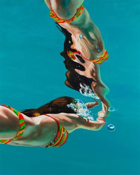 Eric Zener - REJOINING AGAIN, underwater, bright blue, orange swimsuit, hyper-realism For Sale ...