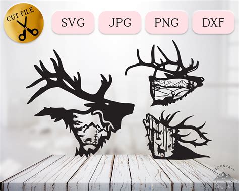 3 Elk Silhouette SVG Bundle Woodland Landscape Scene Stencil | Etsy