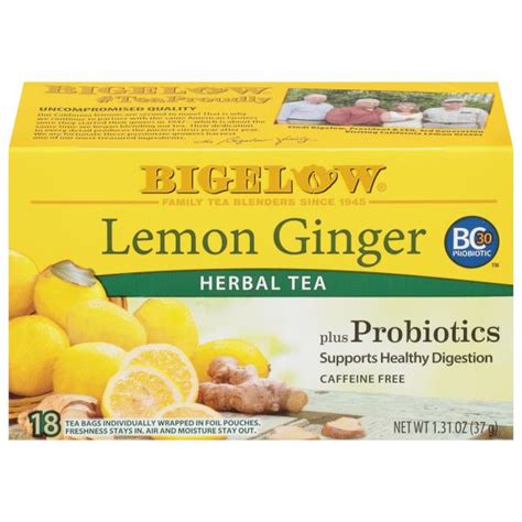 Bigelow Herbal Tea, Lemon Ginger, Caffeine Free, Plus Probiotics, Tea ...