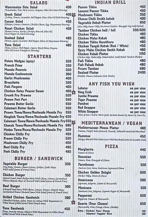 Menu of Fat Fish, Anjuna, Goa