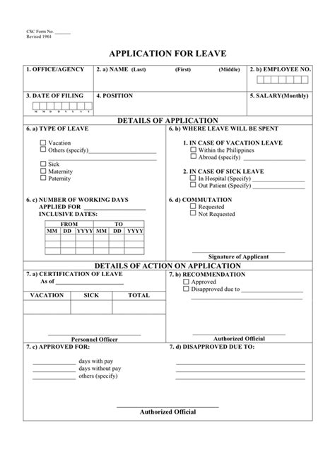 Application for leave template in Word and Pdf formats