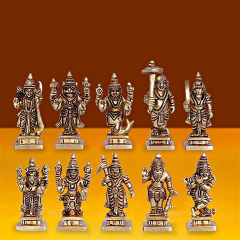 Buy Artvarko Brass Dashavatara Dasavatharam of Lord Vishnu Statues Ten ...