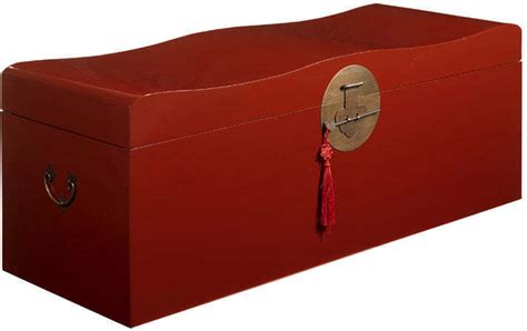 Oriental Wave Wooden Storage Trunk - Red Lacquer with Brass Handles ...