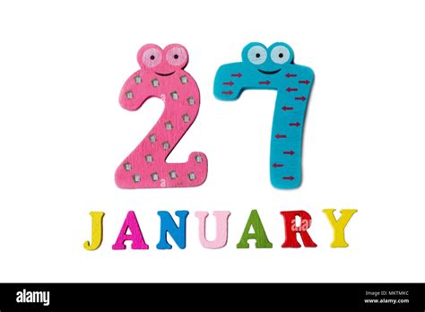 January 27 on white background, numbers and letters. Calendar Stock ...