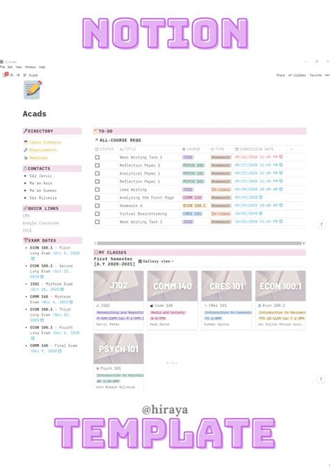 notion template acads #1 | Notions, Reflection paper, Class schedule template