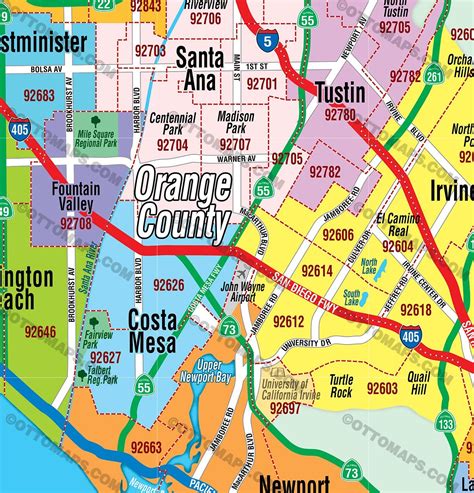 Orange County Zip Code Map (cities colorized) – Otto Maps