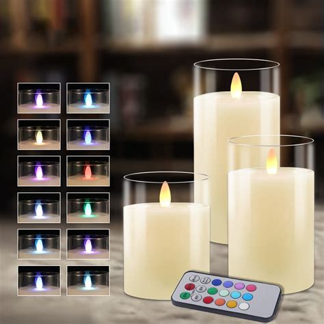 Flickering Flameless Candles: LED Pillar Candles with Imitation Glass - Acrylic Battery Candles ...