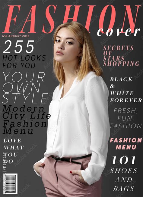 Attractive young woman on fashion magazine cover. Fashionable lifestyle ...