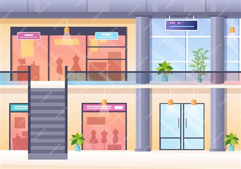 Premium Vector | Shopping mall modern background illustration with interior inside and various ...