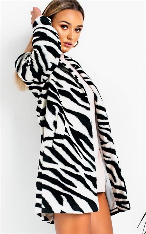 Karen Faux Fur Zebra Coat in Black/white | ikrush