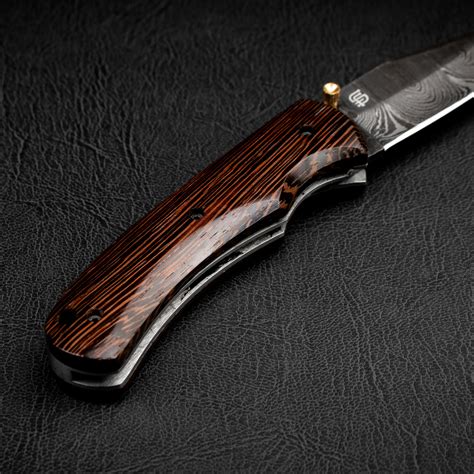 Turing Damascus Steel Folding Knife // Wenge Wood Handle - Forseti ...