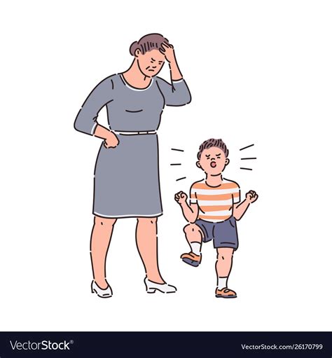 Family conflict - child throwing tantrum at tired Vector Image