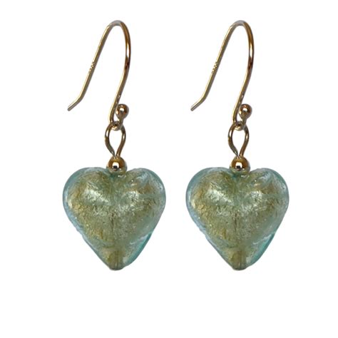 Light Green Goldfoil Murano Glass Heart Bead Earrings