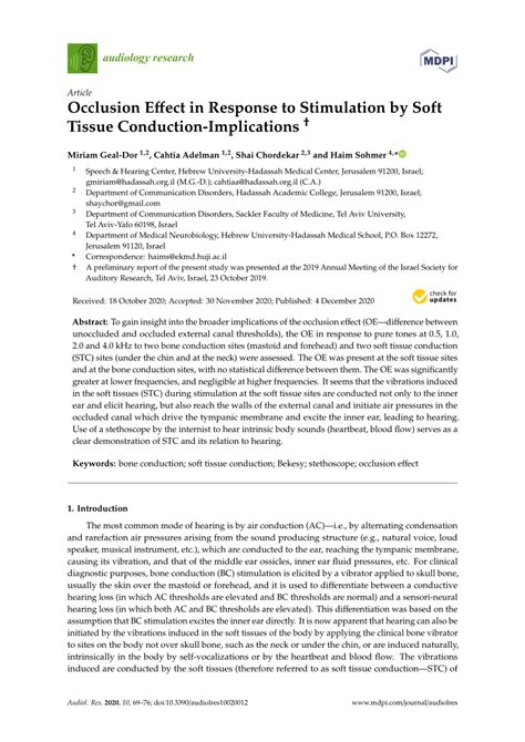 (PDF) Occlusion Effect in Response to Stimulation by Soft Tissue Conduction-Implications