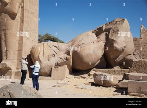 Fallen statue of Ramesses II (Ozymandias), Ramesseum funerary temple, West Bank; Luxor, Egypt ...